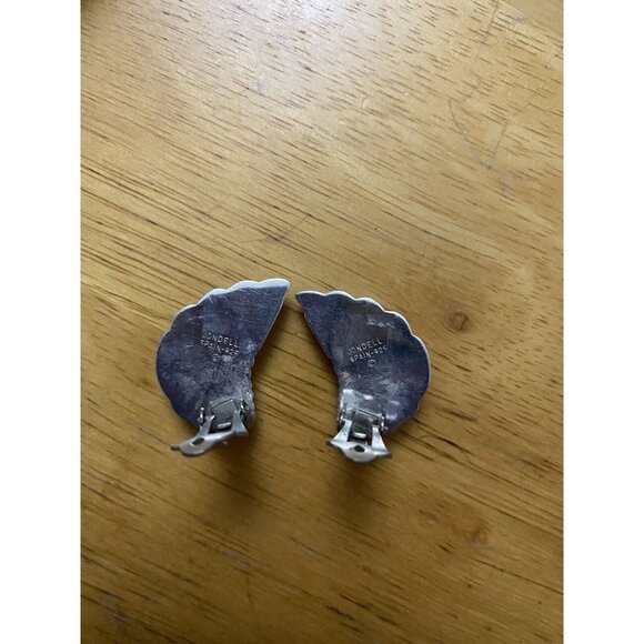 Vtg Jondell Spain Silver 925 Ribbed Crescent Shaped Clip-On Earrings MCM - Picture 4 of 7